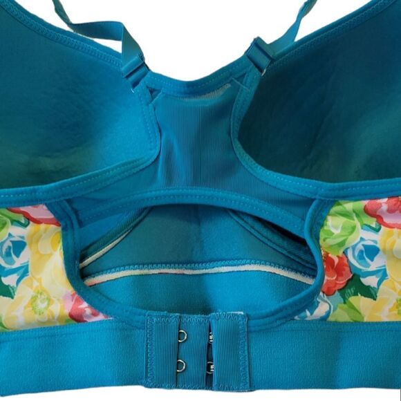 Youmita Sport Turquoise Floral Padded Active Tech Bra Size 38 D - Picture 4 of 8